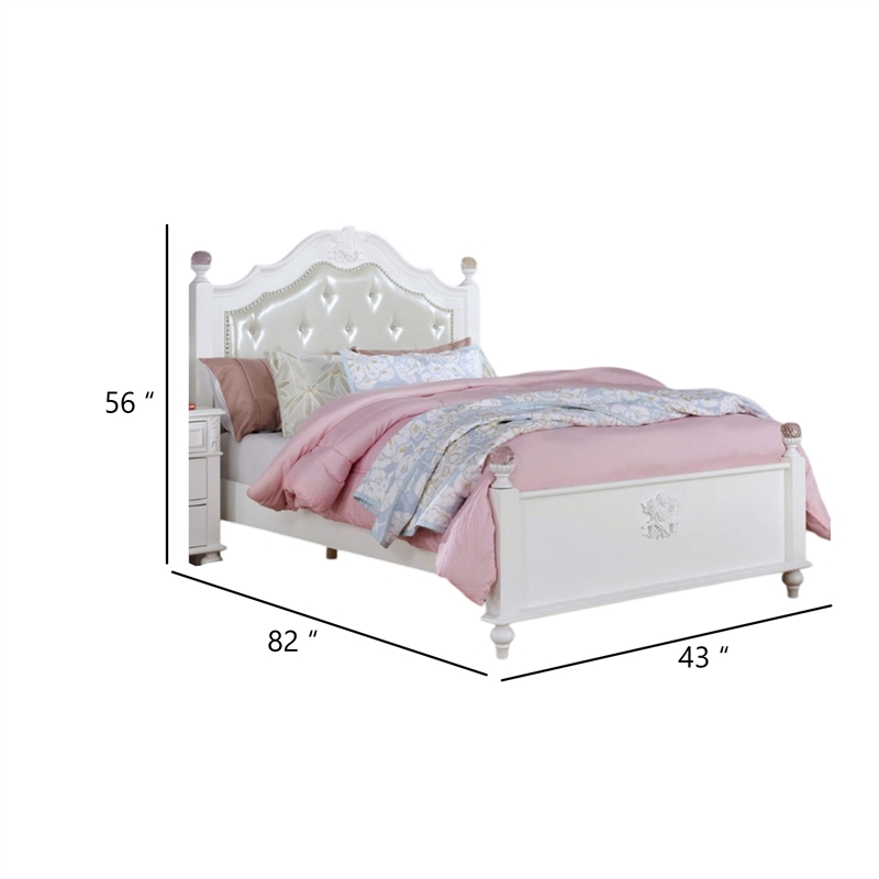 Bela Twin Size Bed w Button Tufted Headboard-White Faux Leather