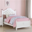 Bela Twin Size Bed w Button Tufted Headboard-White Faux Leather