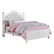 Bela Twin Size Bed w Button Tufted Headboard-White Faux Leather