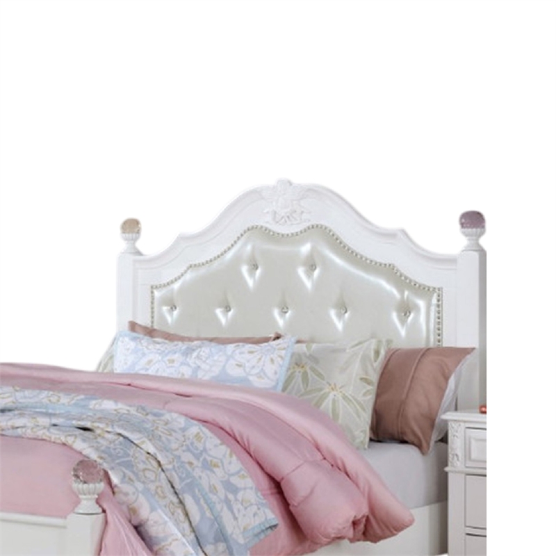 Bela Twin Size Bed w Button Tufted Headboard-White Faux Leather