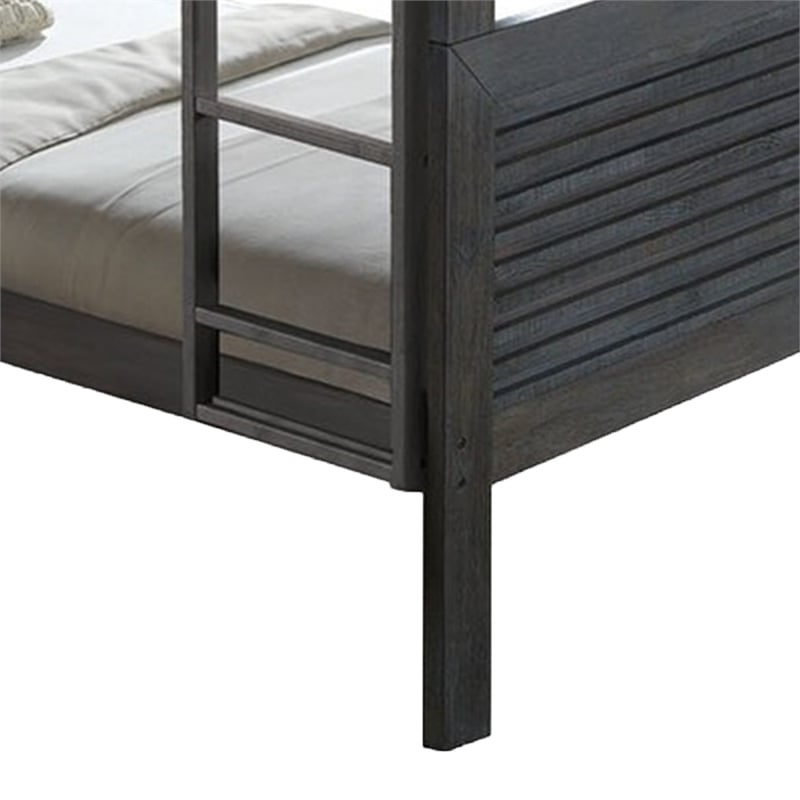 Wexo Twin over Twin Bunk Bed-Charcoal Brown Slat Design and Ladder