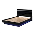 Pero Queen Size Bed-Chrome Accent Headboard-Black LED Footboard
