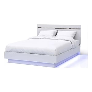Pero Queen Size Bed-Chrome Accent Headboard-White LED Footboard