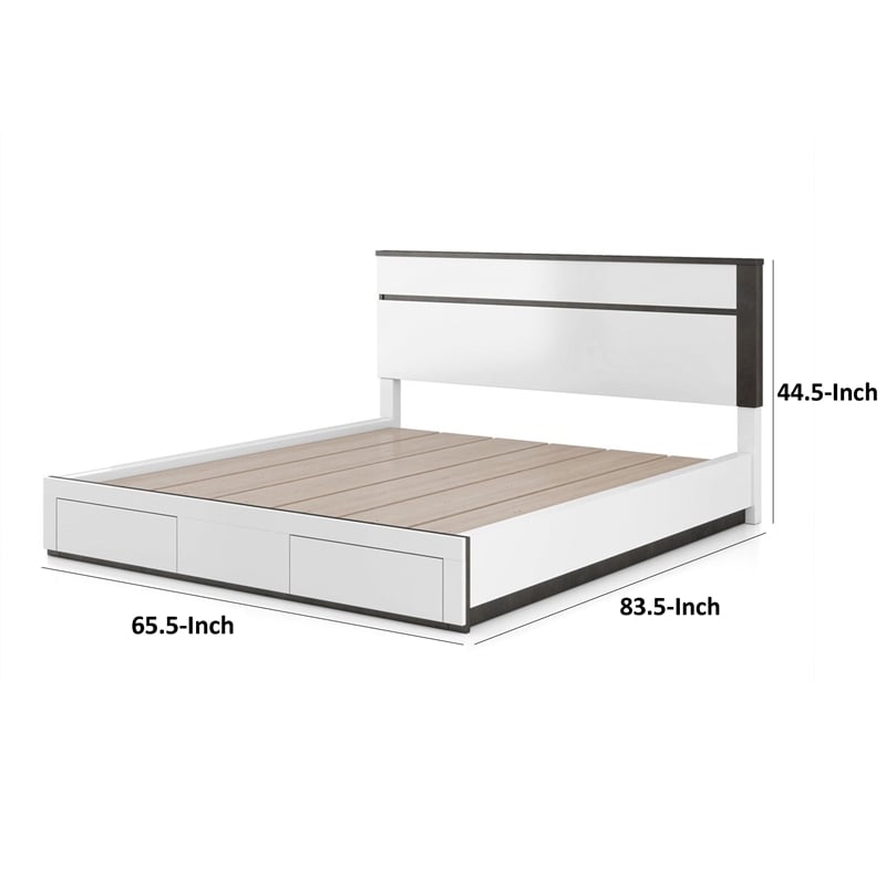 Kena Queen Size Bed-White Gray Panel Headboard-Low Profile Footboard