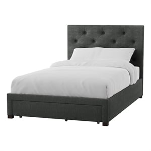 Sya Twin Size Bed w Tufted Headboard-Underbed Storage-Dark Gray