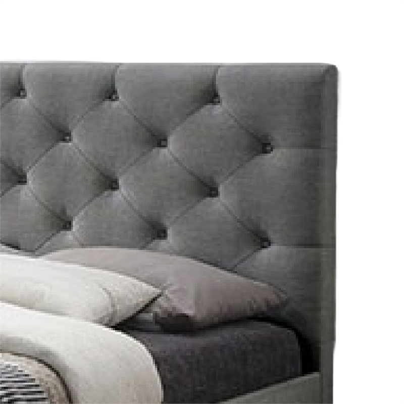 Sya Twin Size Bed w Button Tufted Upholstery-Underbed Storage-Gray