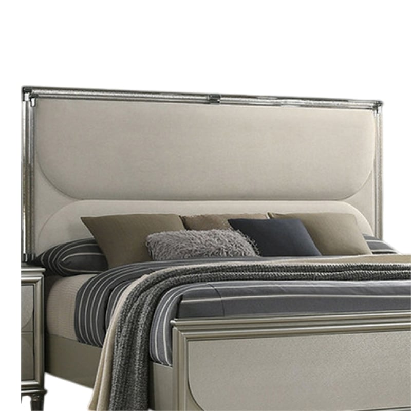 Zema Queen Bed-Upholstered Headboard w LED-Silver Wood-Acrylic Legs