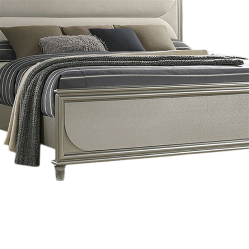 Zema Queen Bed-Upholstered Headboard w LED-Silver Wood-Acrylic Legs