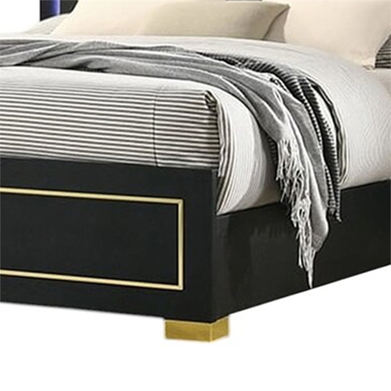 Lati Queen Bed-LED Headboard-Gold Trim and Bracket Legs-Black Wood