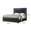 Lati Queen Bed-LED Headboard-Gold Trim and Bracket Legs-Black Wood