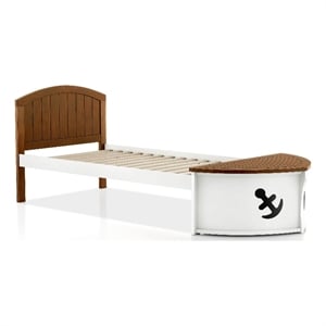 Evon Captain Twin Bed-Built-In Storage-Boat Design-White and Oak Brown