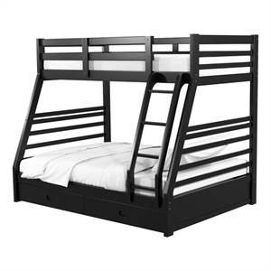 Zegy Twin over Full Bunk Bed with 2 Drawers and Attached Ladder-Black