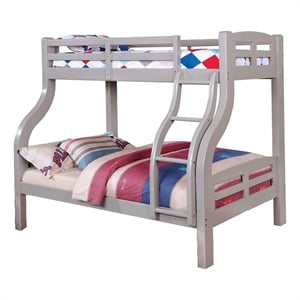 Tedy Twin over Full Bunk Bed with Curved Ladder-Guardrails-Gray