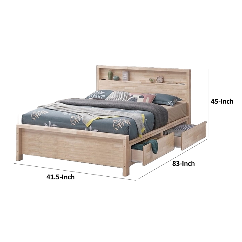 Gilu Twin Size Bed-Bookcase Headboard-2 Drawer Footboard-Whitewash