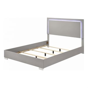 Suni Queen Size Bed w LED Headboard-Light Taupe Gray Wood Frame