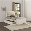 Dima Twin Bed-Upholstered Headboard w LED-Pearl White-Clear Legs