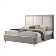 Gema Queen Bed-Channeled Upholstery-Reeded w Silver Line-Light Gray