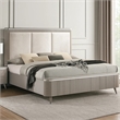 Gema Queen Bed-Channeled Upholstery-Reeded w Silver Line-Light Gray