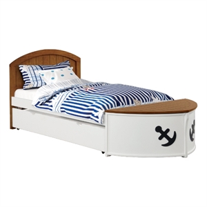 Evon Twin Captain Bed w Trundle-White-Oak Brown-Nautical Coastal Theme