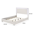 Suni Queen Size Bed w LED on Headboard-White Wood Frame-Chrome Legs
