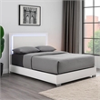 Suni Queen Size Bed w LED on Headboard-White Wood Frame-Chrome Legs