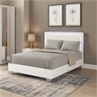 Suni Queen Size Bed w LED on Headboard-White Wood Frame-Chrome Legs