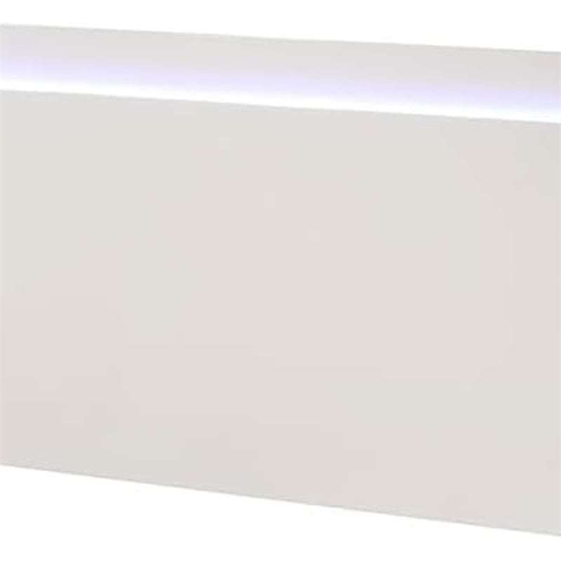 Suni Queen Size Bed w LED on Headboard-White Wood Frame-Chrome Legs