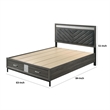 Lito Queen Size Bed w Padded Headboard-2 Footboard Drawers-Gray