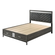 Lito Queen Size Bed w Padded Headboard-2 Footboard Drawers-Gray