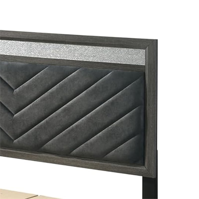 Lito Queen Size Bed w Padded Headboard-2 Footboard Drawers-Gray