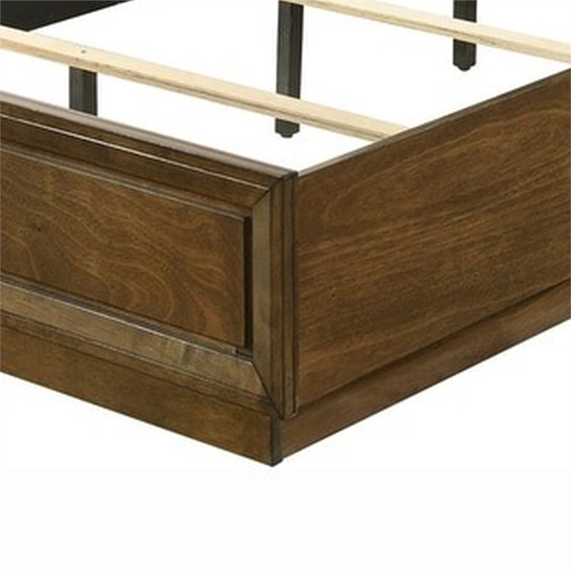 Rouk Twin Size Bed w Panel Headboard-Walnut Brown Okume Veneer