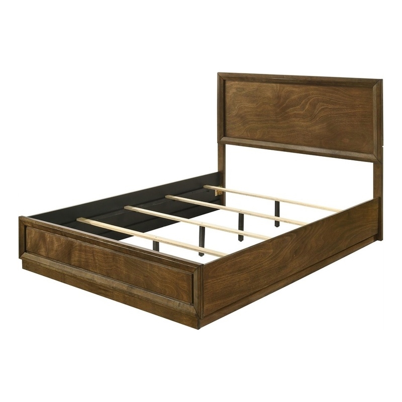 Rouk Twin Size Bed w Panel Headboard-Walnut Brown Okume Veneer