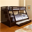 Ellon Twin over Full Bunk Bed-Espresso Brown Solid Wood-Drawers