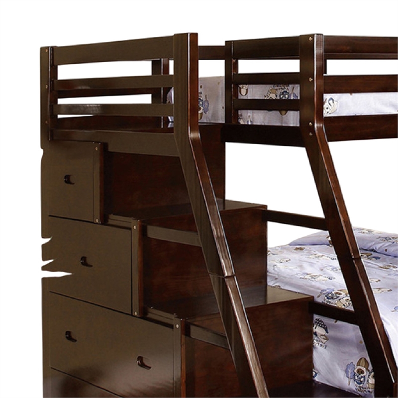 Ellon Twin over Full Bunk Bed-Trundle-Espresso Brown Wood-Drawers