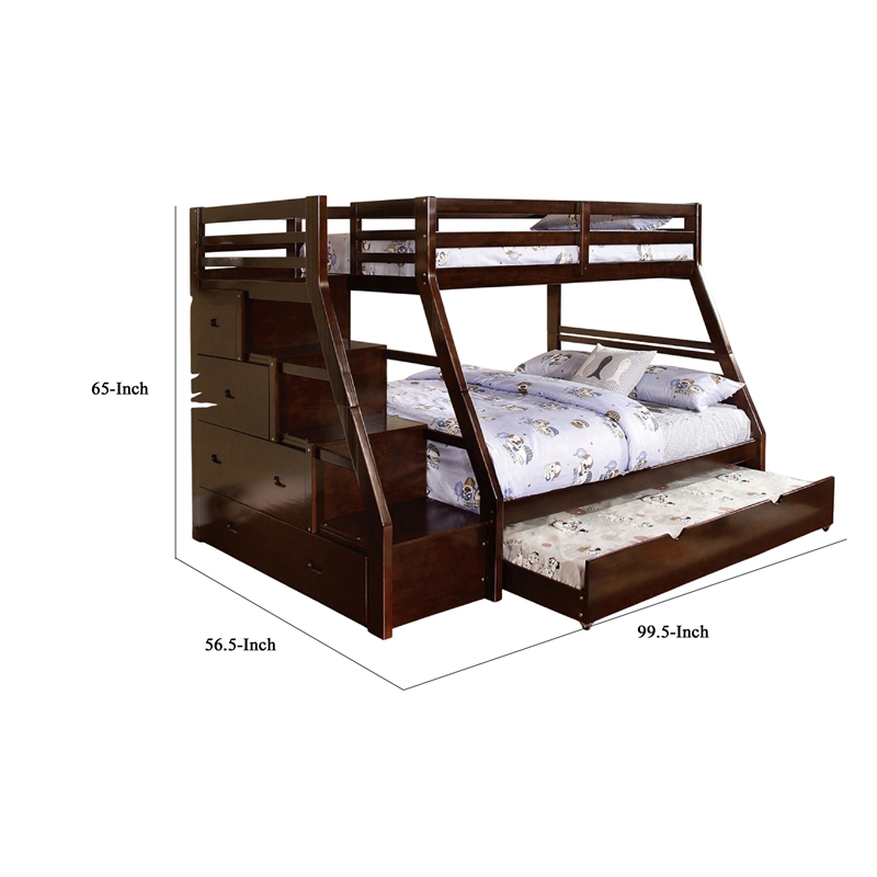 Ellon Twin over Full Bunk Bed-Trundle-Espresso Brown Wood-Drawers