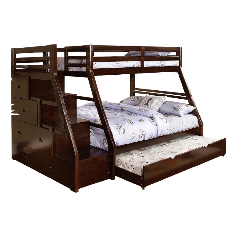 Ellon Twin over Full Bunk Bed-Trundle-Espresso Brown Wood-Drawers
