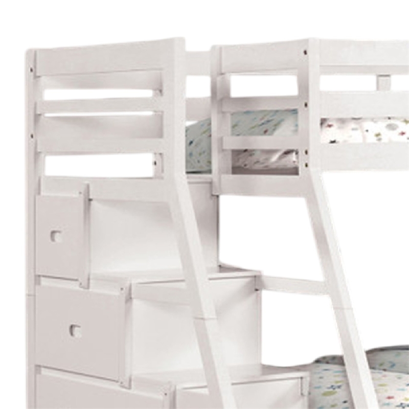 Ellon Twin over Full Bunk Bed-White Solid Wood-Storage Drawers