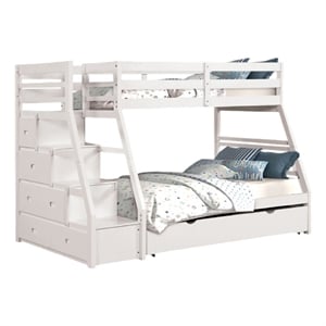 Ellon Twin over Full Bunk Bed-Trundle-White Wood-Storage Drawers