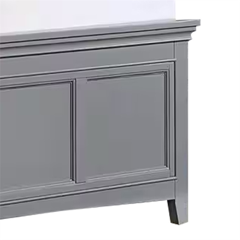 Lile Full Bed with Crown Moulding-Storage Drawers-Gray Solid Wood