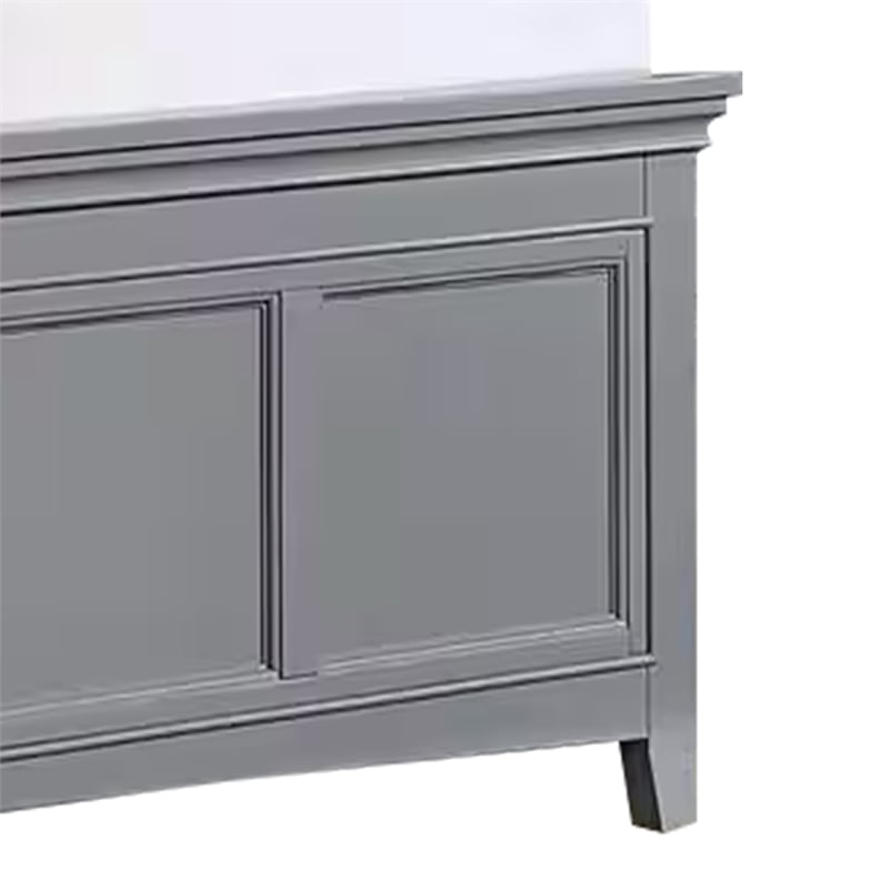 Lile Full Bed with Crown Moulding-Storage Drawers-Gray Solid Wood