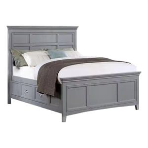 Lile Full Bed with Crown Moulding-Storage Drawers-Gray Solid Wood