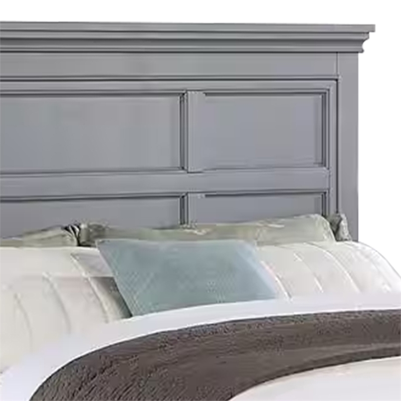 Lile Full Bed with Crown Moulding-Storage Drawers-Gray Solid Wood
