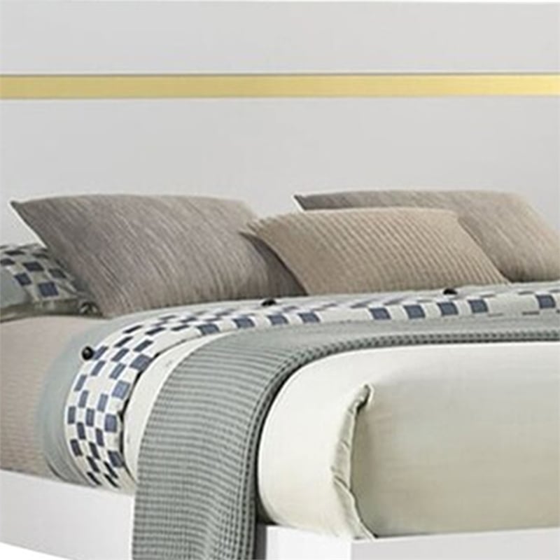 Yoki Queen Size Bed w Underbed LED-Acrylic Gold Trim-White Frame