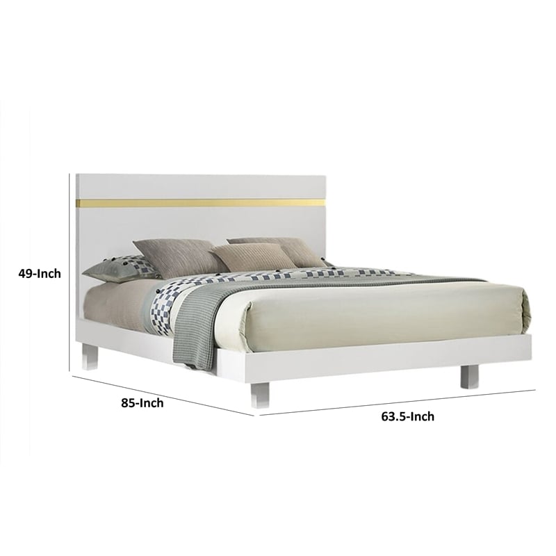 Yoki Queen Size Bed w Underbed LED-Acrylic Gold Trim-White Frame