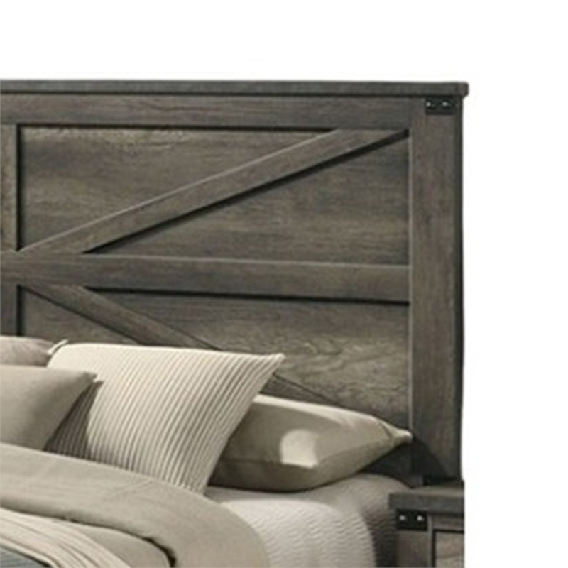 Bry Queen Size Bed w Chevron Panel Headboard-Rustic Gray Wood Frame