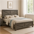 Bry Queen Size Bed w Chevron Panel Headboard-Rustic Gray Wood Frame