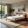 Stacy King Size Bed w Panel Headboard-Angled Legs-Walnut Brown Wood