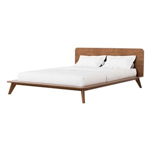 Stacy Full Size Bed w Panel Headboard-Angled Legs-Walnut Brown Wood