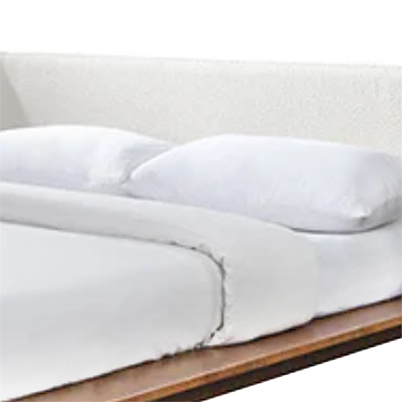 Linzy King Size Bed w Beige Boucle Winged Headboard-Walnut Brown