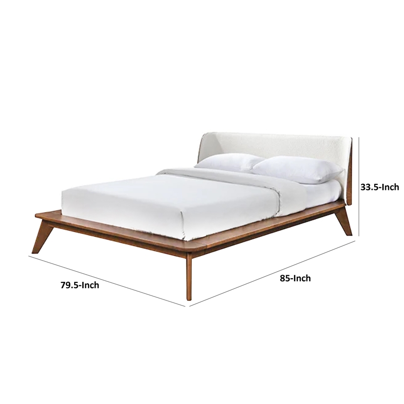 Linzy King Size Bed w Beige Boucle Winged Headboard-Walnut Brown
